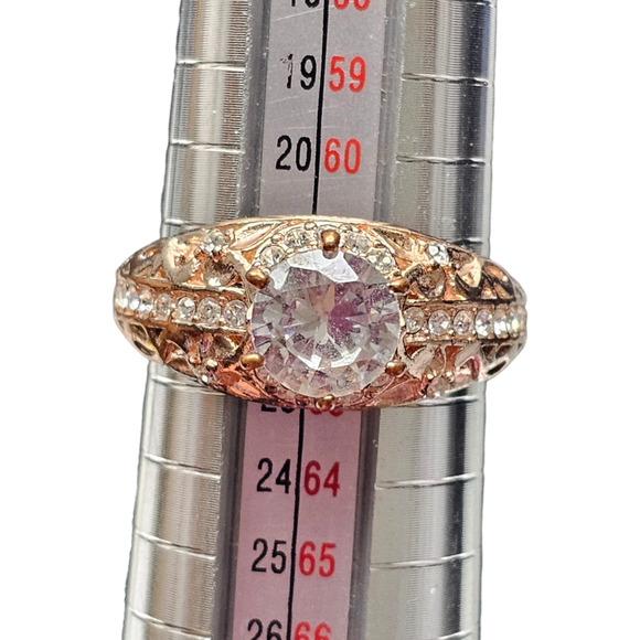 Vintage 14KT Ring Rose Gold Plated Zircon Imitation Gemstone Elegant Size 10 - Picture 7 of 7